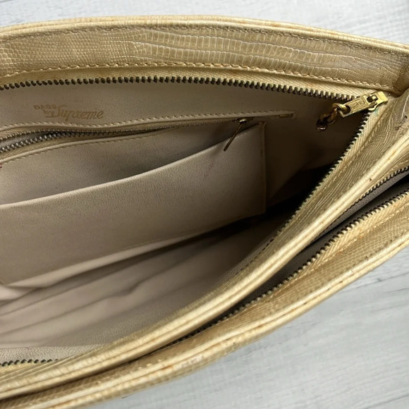 Vintage 80s Bag By Supreme Beige Snakeskin Print Handbag - Picture 5 of 7